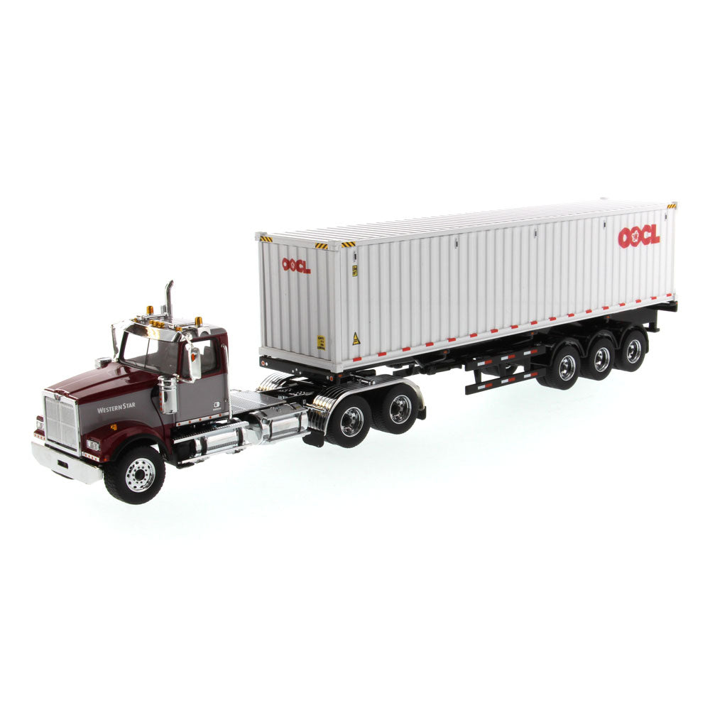 Diecast Masters 71064 lkw western star 4900 sf day cab auflieger doppelachse maroon grey w 40ft oocl container 1:50 1