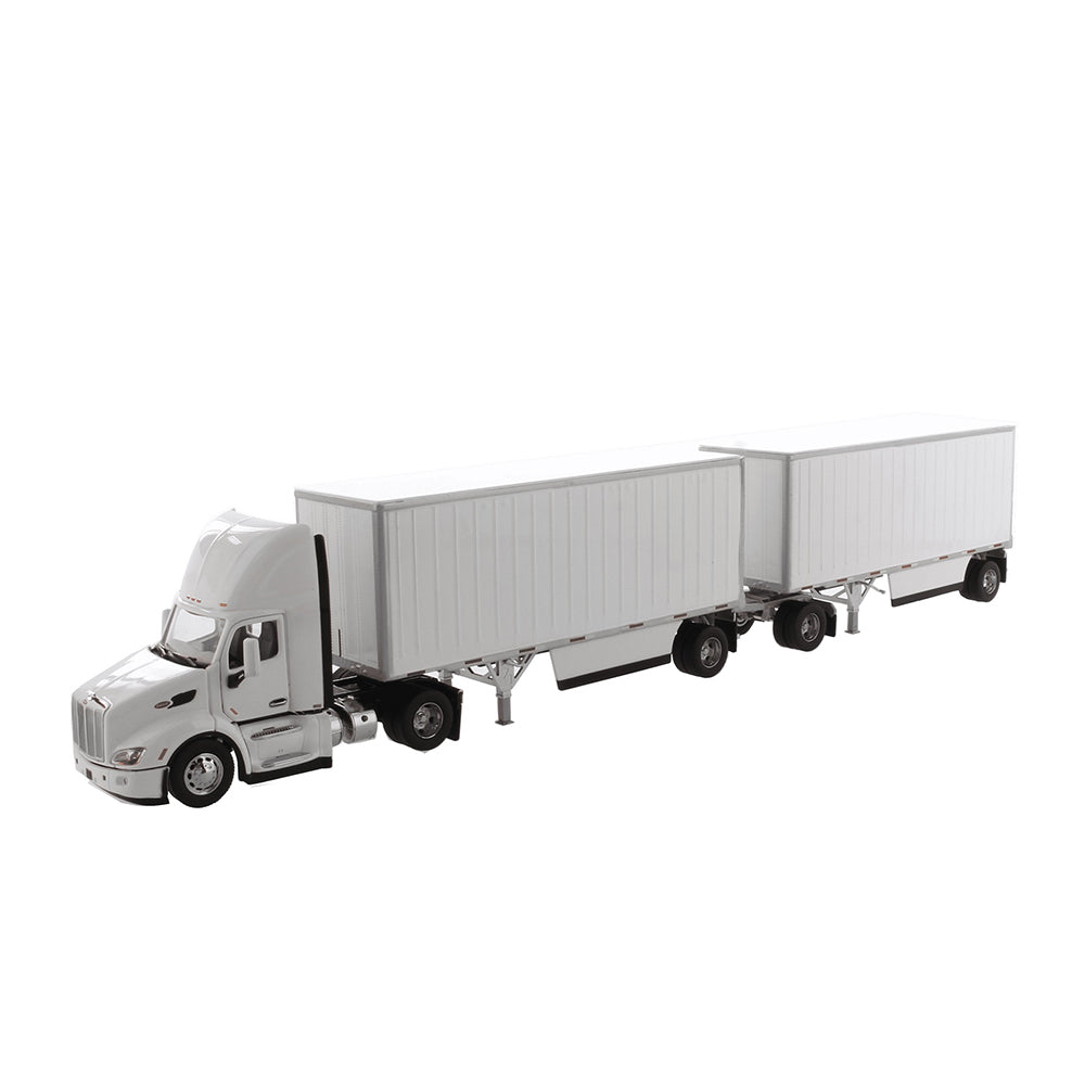 Diecast Masters 71099 lkw peterbilt model 579 single axle day cab with 2 wabash 28ft pup trailers weiss 1:50 1