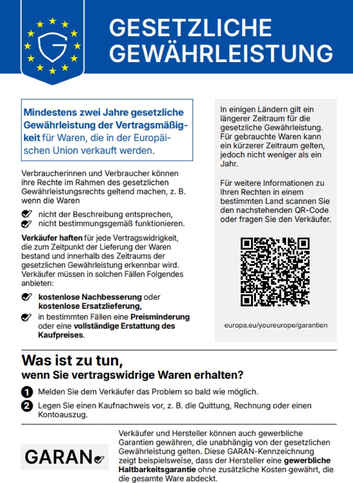 Gesetzliche Gewährleistung (2 Jahre)