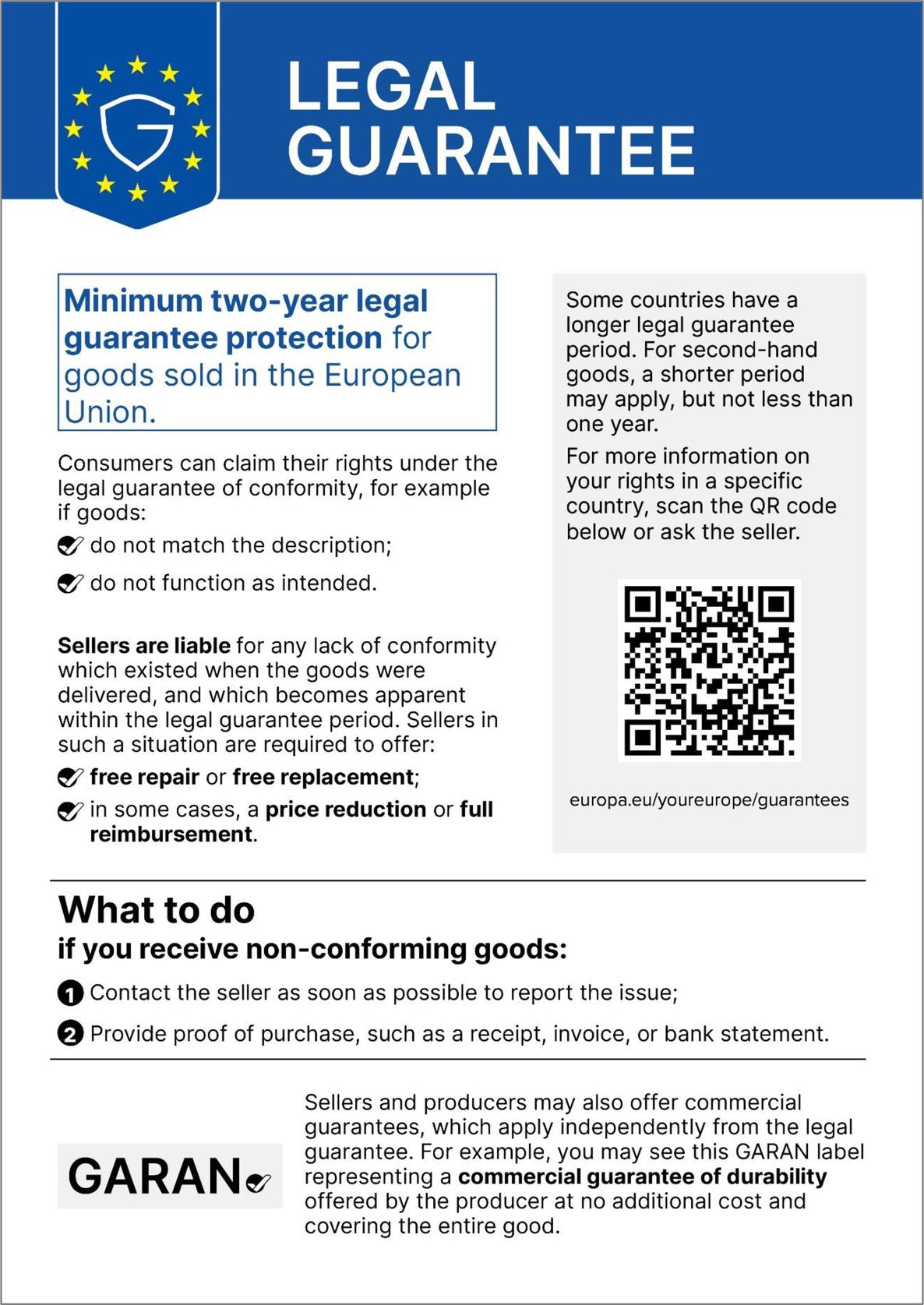 Legal guarantee (2 years)