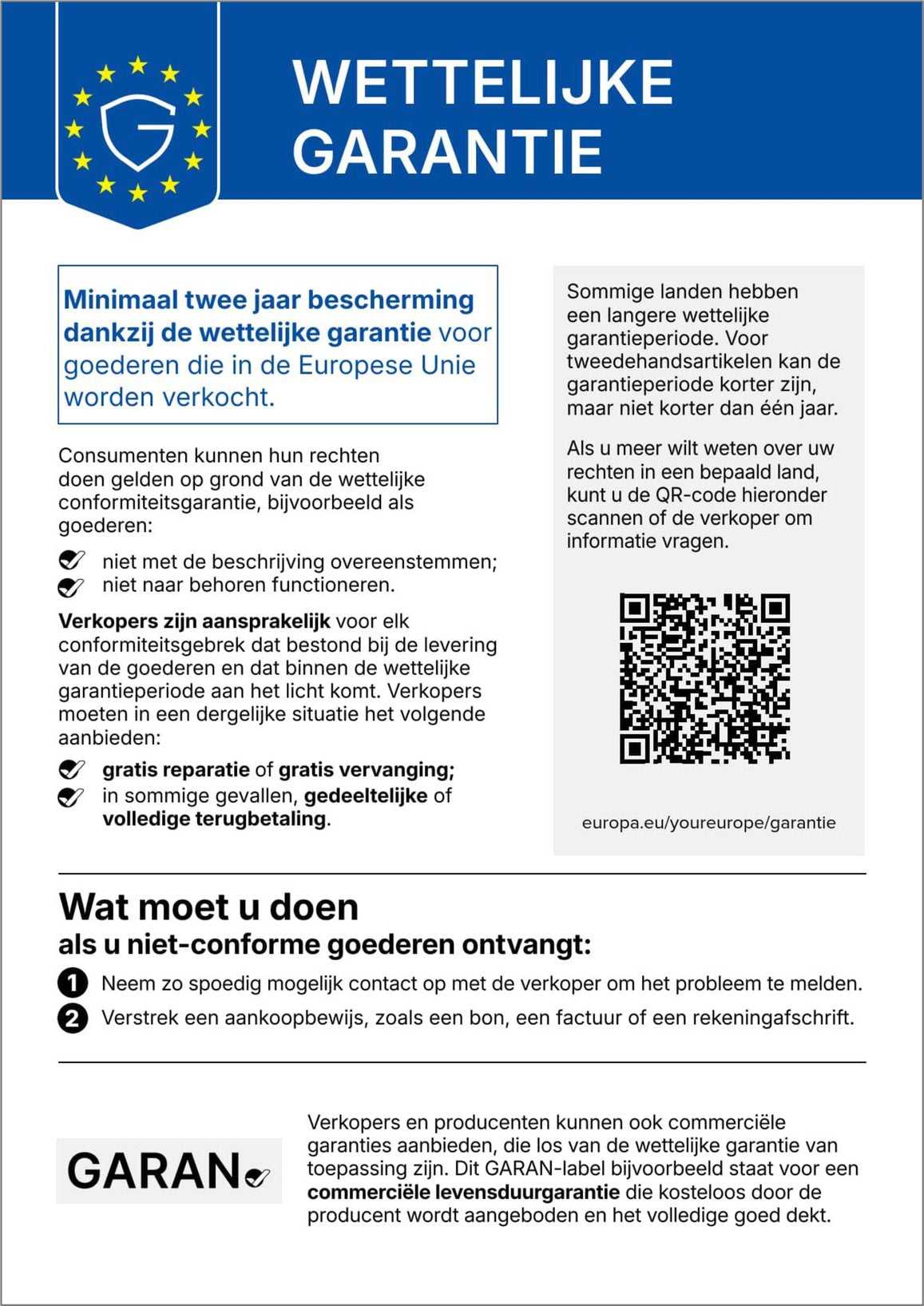 Wettelijke garantie (2 jaar)